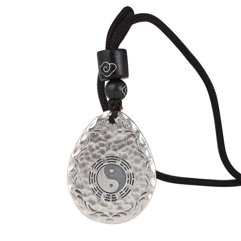 Collar con colgante de plata de ley 999 con diseño de gota de agua y Yin Yang Bagua, piedras de Buda, armonía y equilibrio