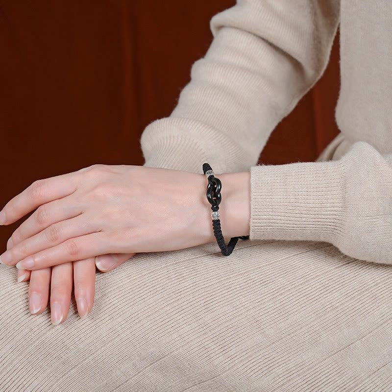Pulsera de la suerte con piedras de Buda, jade negro hetiano natural, doble hebilla de la paz y símbolo de la esvástica, en plata de ley 925