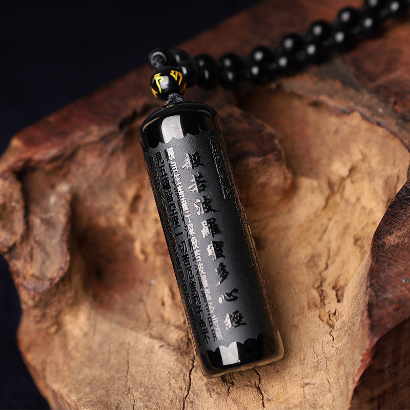 Colgante de obsidiana negra natural con piedras de Buda para purificación del Sutra del Corazón