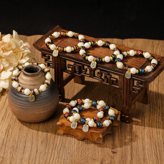 Pulsera de protección con cuentas de porcelana, ceniza de incienso y vidrio Liuli, con amuleto tibetano Zakiram, diosa de la riqueza