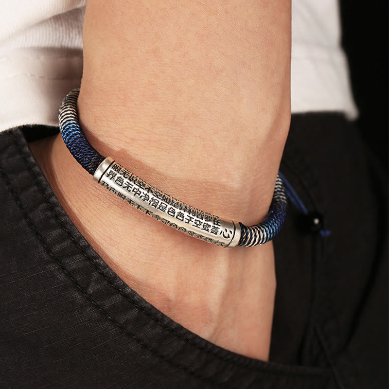 Pulsera trenzada de plata de ley 999 con piedras de Buda y sutra del corazón, hecha a mano