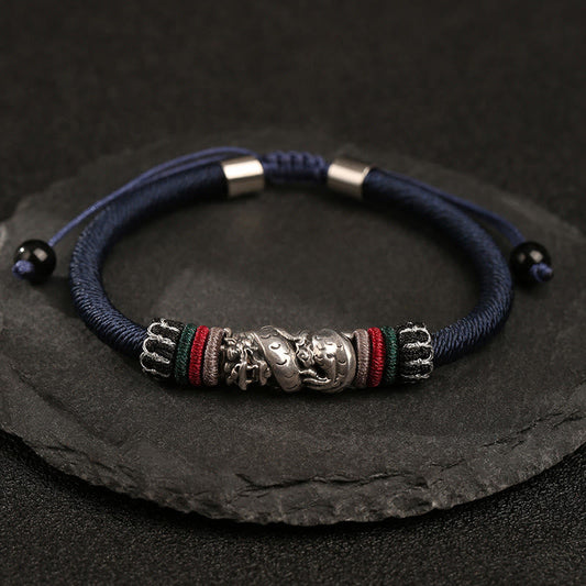 Pulsera de cuerda con piedras de Buda, hecha a mano en plata de ley 925, con el símbolo del Año del Dragón.