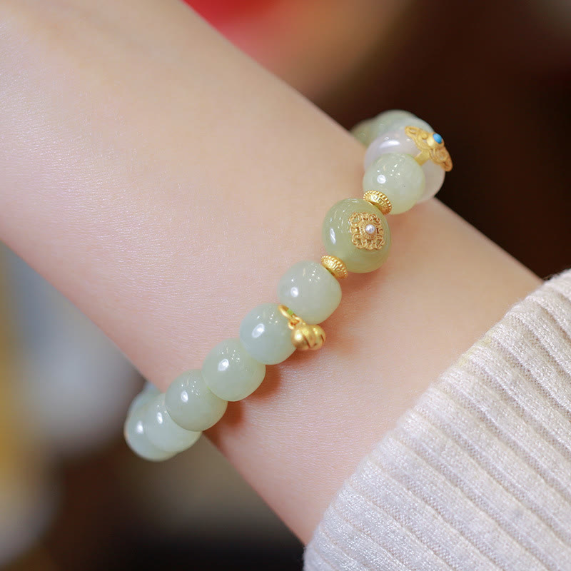 Conjunto de collar y pulsera con colgante de jade hetiano natural bañado en oro y plata de ley 925 con piedras de Buda