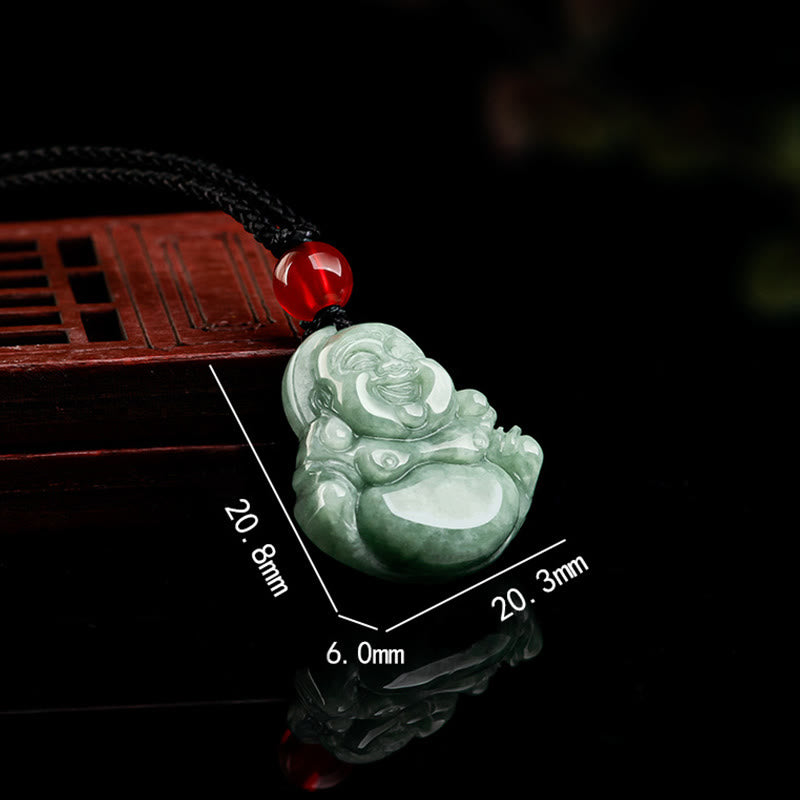 Collar con colgante de Buda sonriente de jade verde natural con piedras de Buda y la suerte de la abundancia