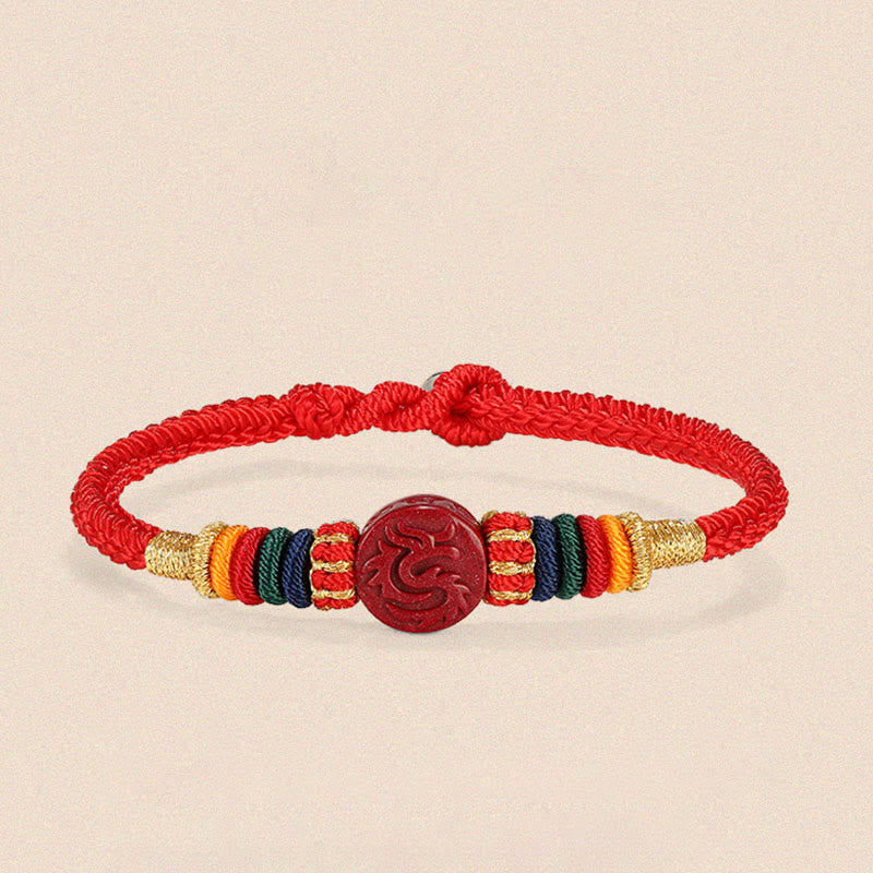 Buddha Stones Year of the Dragon 925 Sterling Silver Chinese Zodiac Cinnabar Auspicious Matches Blessing Bracelet