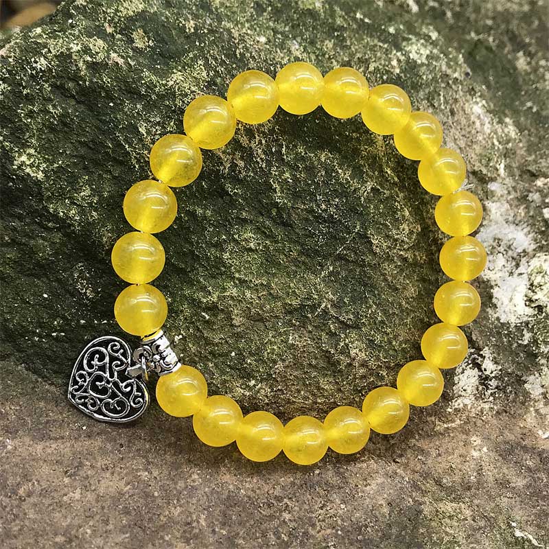 Natural Gemstone Lucky Love Heart Charm Stretch Bracelet