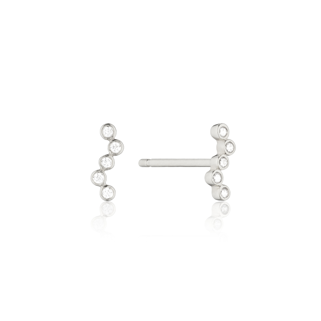 Pendientes de plata con forma de ola y diamantes