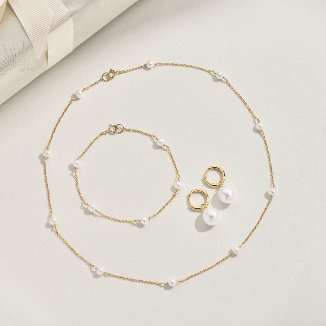 Gold Round Pearl Drop Huggie Hoop Earrings