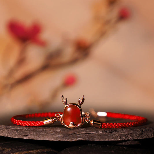 Pulsera, collar, colgante y pendientes de Buda de plata de ley 925 con ágata roja natural del año del dragón que atrae la fortuna y la fuerza del carácter Fu.