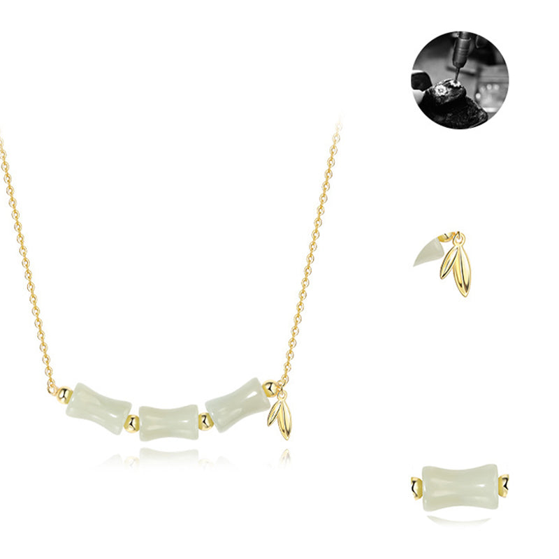 Pulsera con colgante de plata de ley 925 con piedras de Buda, jade hetiano, bambú y carácter Fu, símbolo de prosperidad