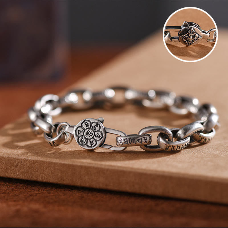 Pulsera Buddha Stones de plata de ley 925 con seis palabras verdaderas, sabiduría y calma