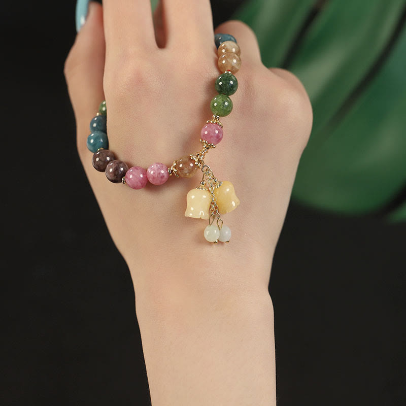 Pulsera de amor con cuentas de flor de turmalina natural y colorida de Buddha Stones