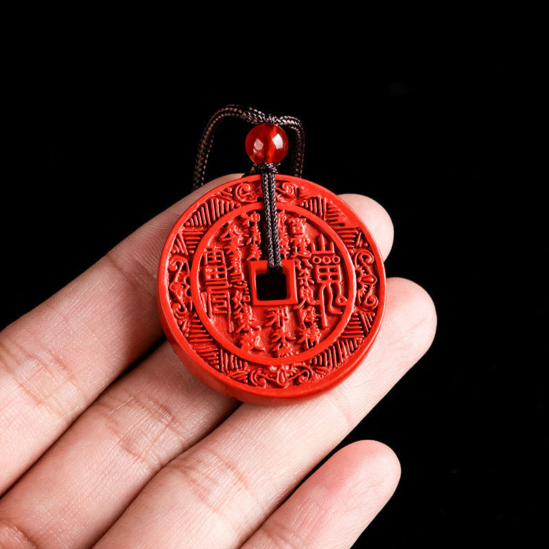 Collar con colgante de bendición con diseño Bagua de piedras de Buda, cinabrio natural, fantasmas de montaña, dinero gastado