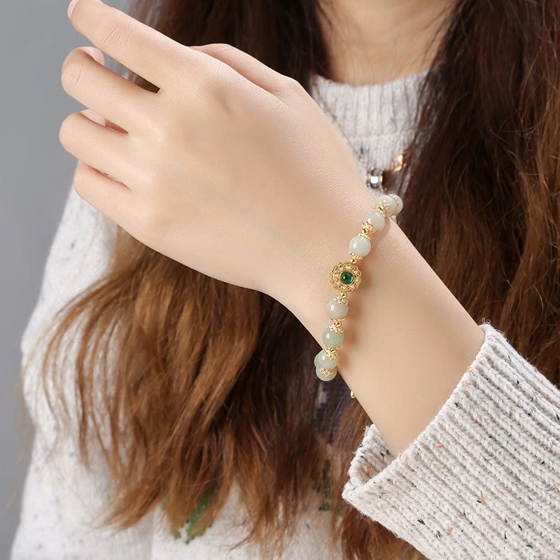 Buddha Stones Armband mit Perlenkette aus natürlicher Jade