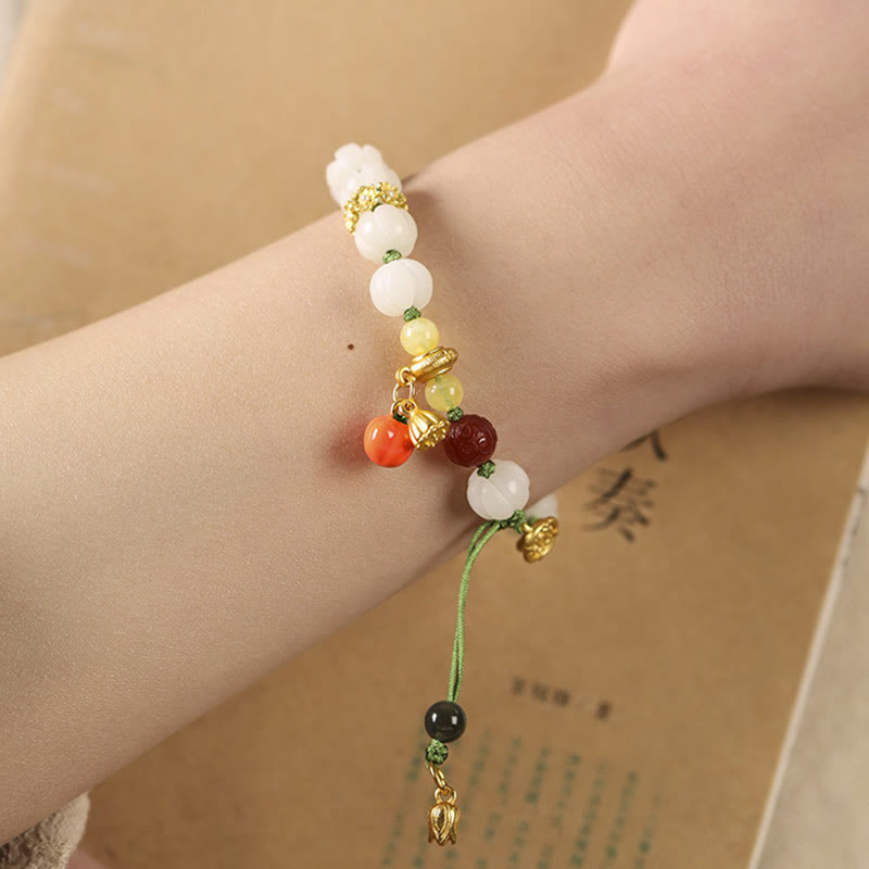 Pulsera de paz y armonía con cuentas de calabaza, semillas de bodhi naturales y piedras de Buda