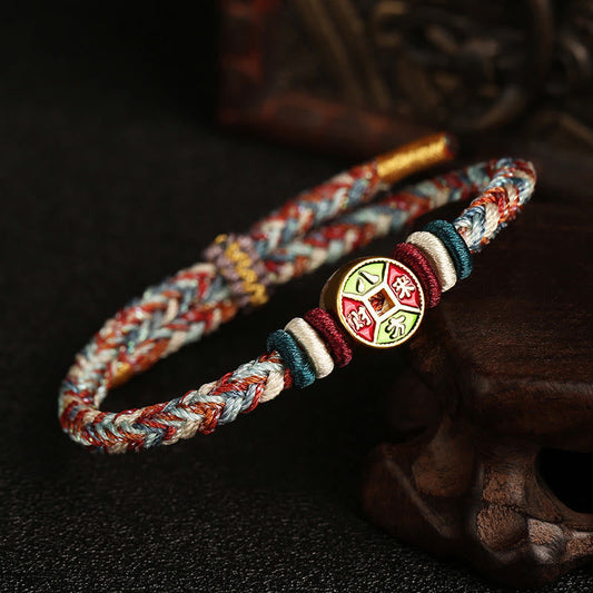Pulsera de la suerte con nudo de la paz de ocho hilos hecha a mano con piedras de Buda y cuerda colorida. La riqueza viene de todas las direcciones.
