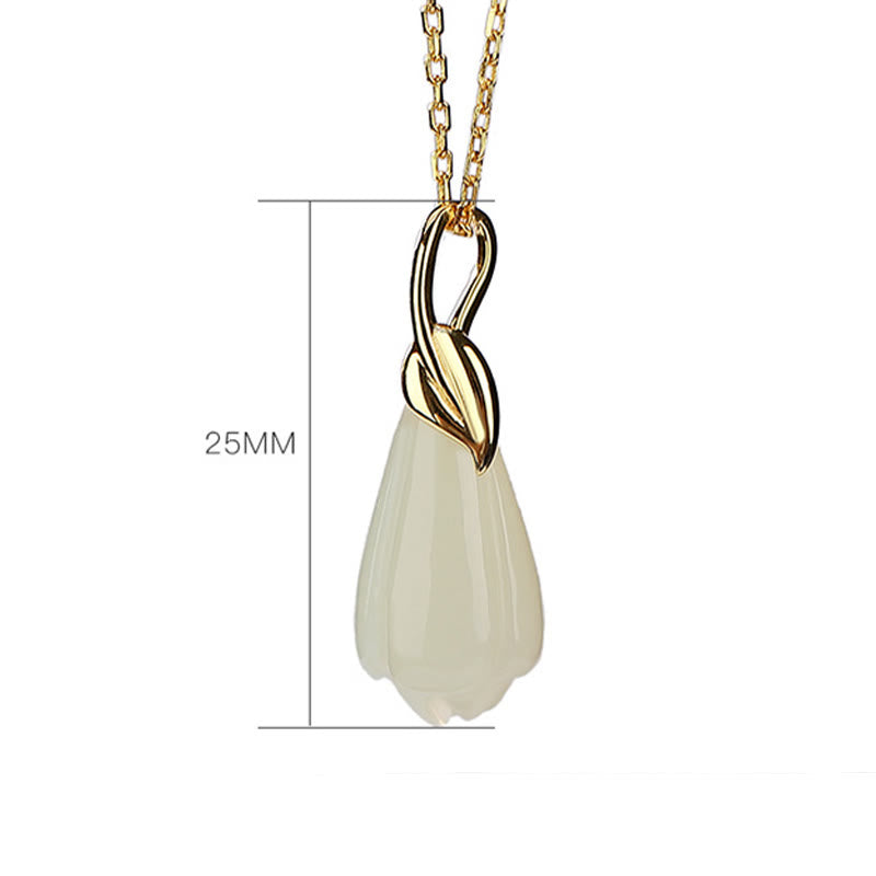 Collar con colgante de flor de magnolia y jade hetiano natural bañado en oro y plata de ley 925 con piedras de Buda