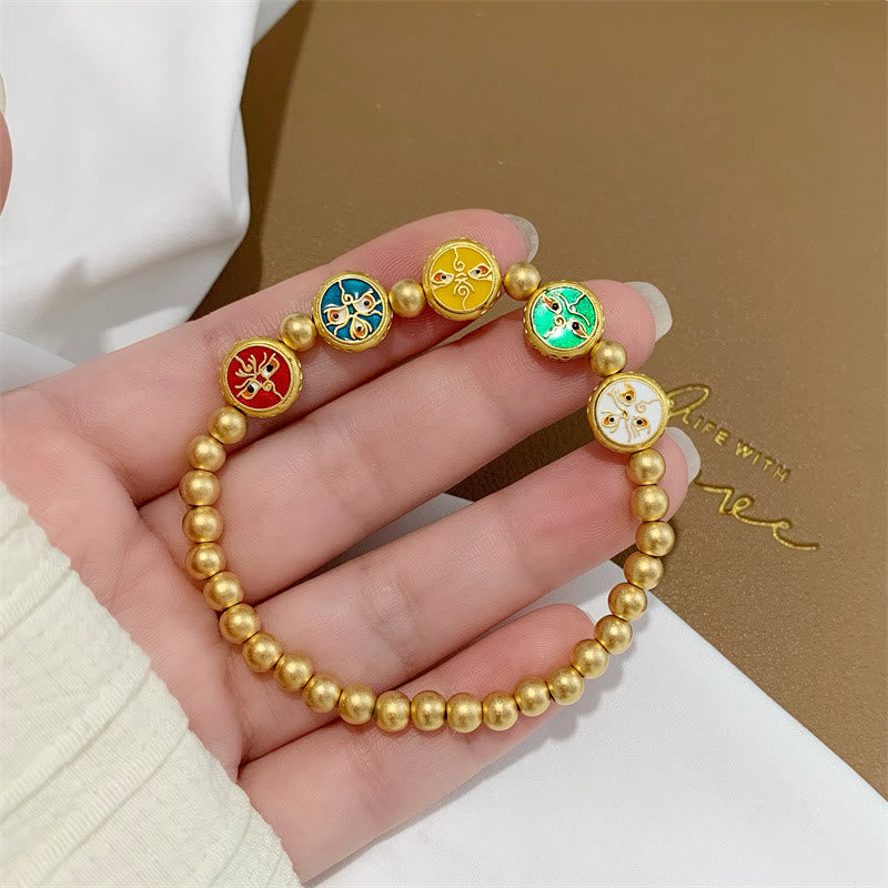 Pulsera tibetana de cuentas de cobre de Buda, cinco dioses de la riqueza, para la suerte