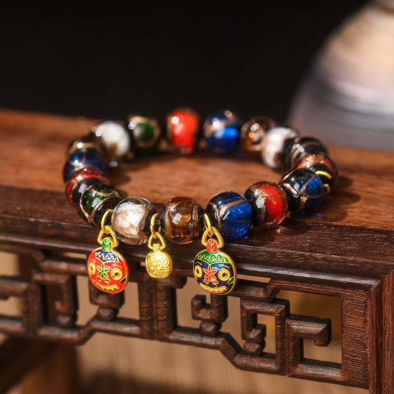 Pulsera de la suerte con cuentas de vidrio Liuli y amuleto familiar de la bestia devoradora de oro de los cinco elementos de Buda