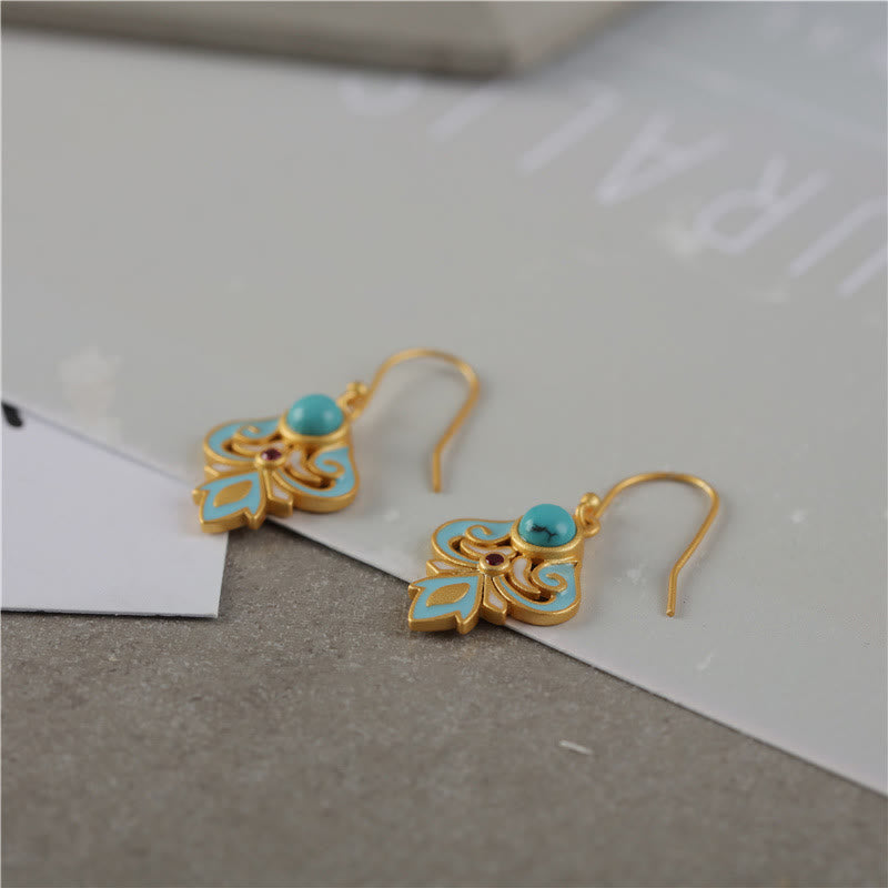 Pendientes colgantes con turquesa, esmalte y cobre de Buddha Stones