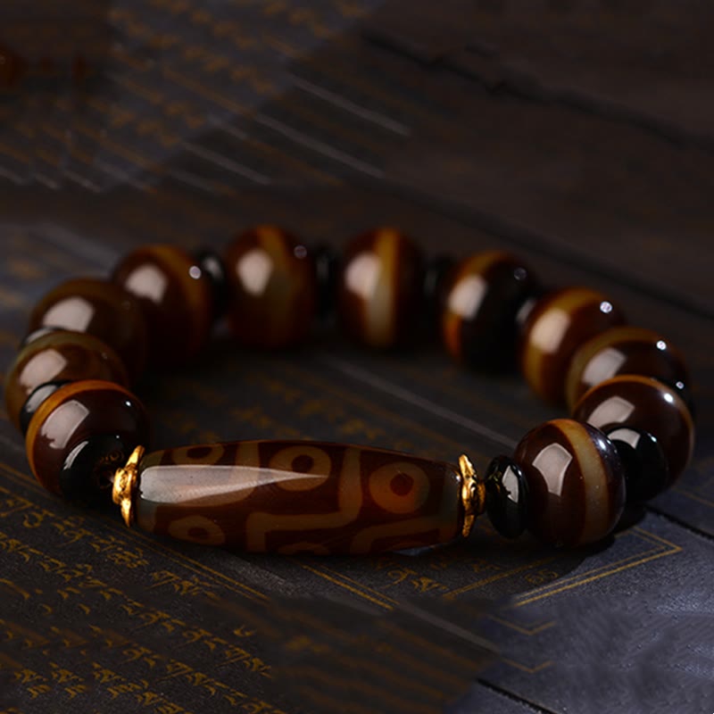 Buddha Stones Tibetisches Natur-Neun-Augen-Dzi-Perlen-Achat-Armband für Reichtum und Segen