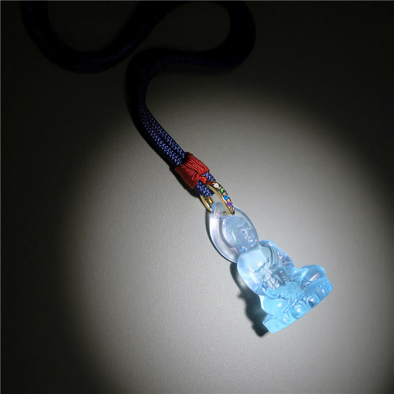 Collar con colgante de amuleto de serenidad de cristal Liuli con piedras de Buda Tathagata azul y Buda de la medicina
