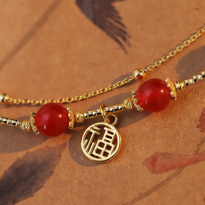 Buddha Stones Roter Achat Fu Charakter Charm Selbstakzeptanz Armband