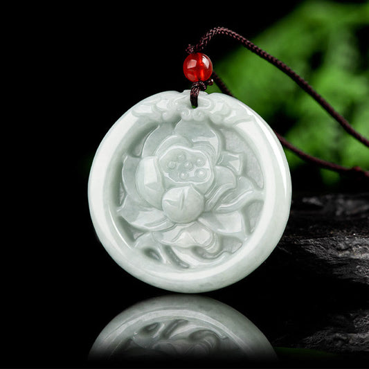 Colgante de prosperidad con flor de loto de jade natural tallada con piedras de Buda