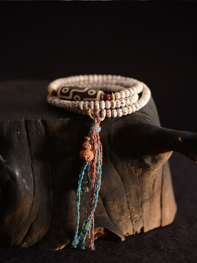 Star & Moon Bodhi Bracelet Nine-Eyed Dzi Beads Handstring