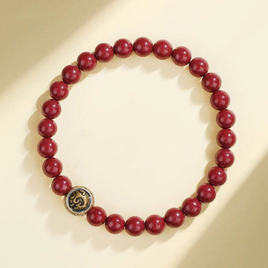 Pulsera de plata de ley 925 con piedras de Buda y cinabrio natural con bendición de las Cuatro Bestias
