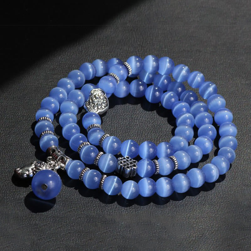 Pulsera triple vuelta con soporte PiXiu de ojo de gato y piedras de Buda
