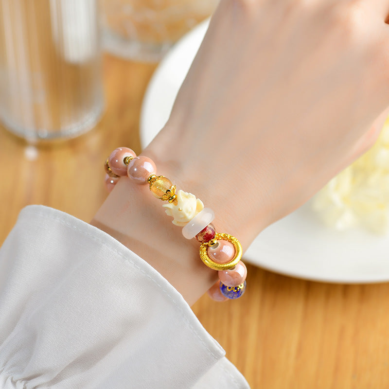 Pulsera de zorro de nueve colas con cuentas de vidrio Liuli, ceniza de incienso tibetano y piedras de Buda para proteger la suerte