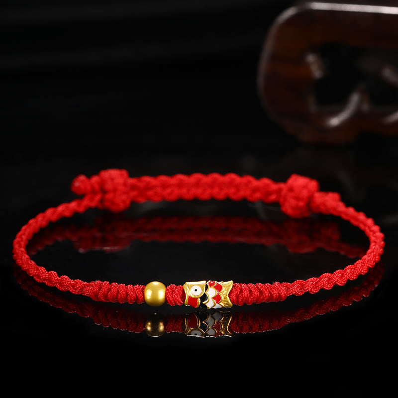 Buddha Stones 999 Gold Glück Koi Fisch Handgefertigtes geflochtenes Schnurarmband