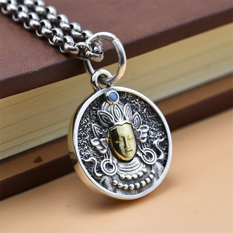 Buddha Stones 925 Sterling Silber Grüne Tara Doppel Dorje Vajra Schutz Halskette Anhänger