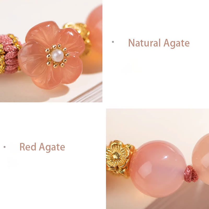 Pulsera de hilo hecha a mano con piedras de Buda, ágata natural degradada, nudo de reencarnación, flor de durazno, riqueza y suerte.