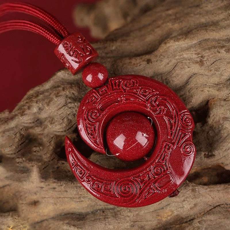 Colgante de collar con diseño de piedras de Buda que mejoran la suerte y la concentración de cinabrio natural.