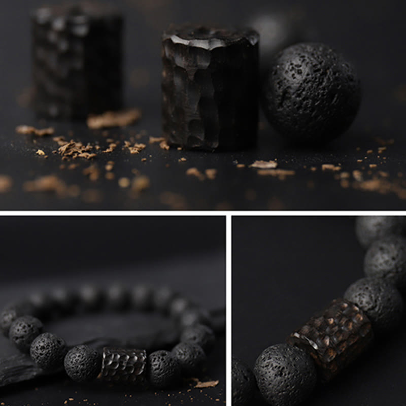 Pulsera curativa de piedra de lava, ébano y ojo de tigre