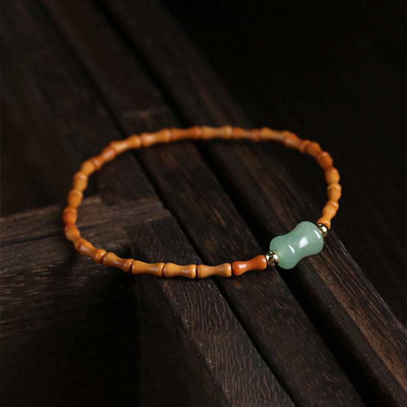Pulsera de la suerte con diseño de bambú y aventurina verde hueso de oliva natural de Buddha Stones