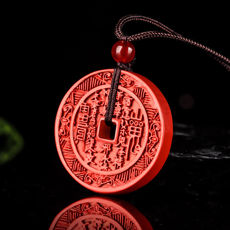 Collar con colgante de bendición con diseño Bagua de piedras de Buda, cinabrio natural, fantasmas de montaña, dinero gastado