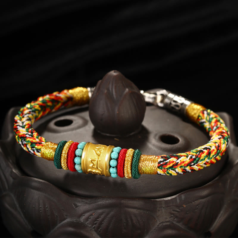 Pulsera de la suerte hecha a mano con ocho hilos y nudo de la paz Om Mani Padme Hum de oro 999 del Tíbet con piedras de Buda