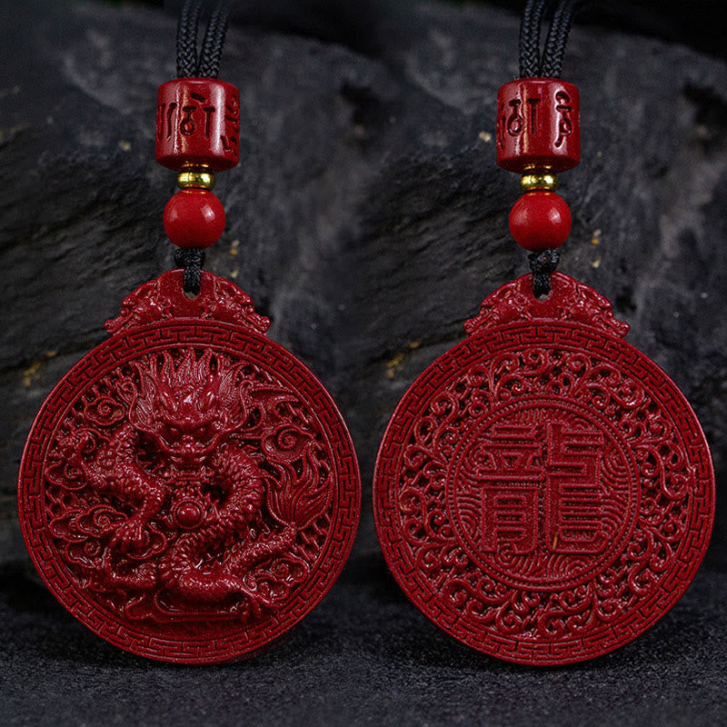 Collar con colgante de cinabrio natural con protección del dragón y piedras de Buda del Año del Dragón
