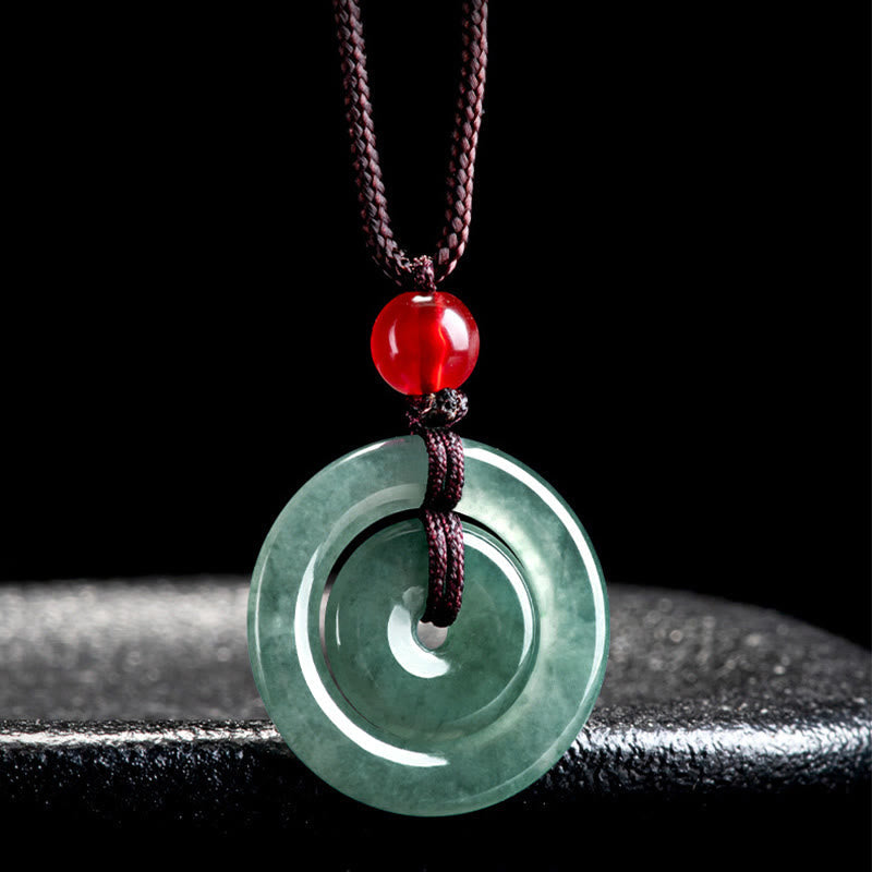 Collar con colgante de abundancia y doble hebilla de paz de jade verde con piedras de Buda