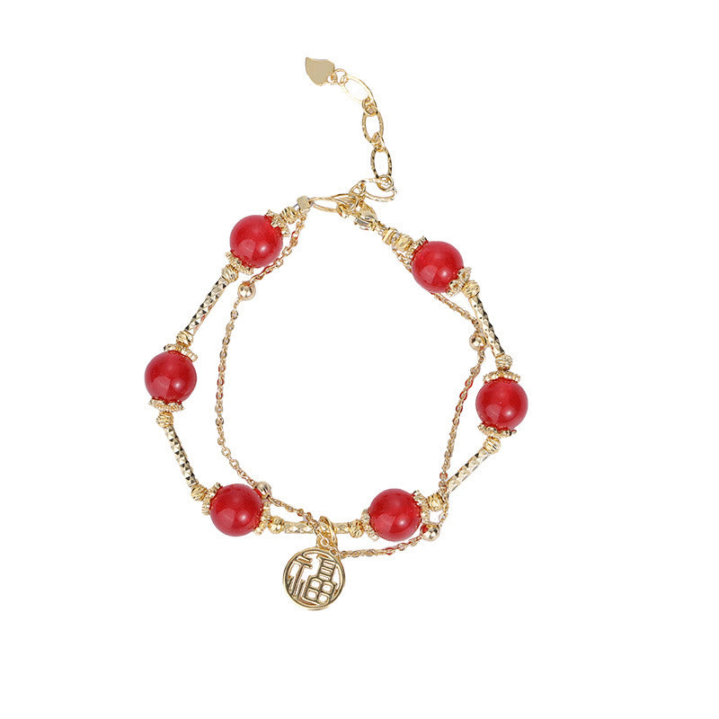 Buddha Stones Roter Achat Fu Charakter Charm Selbstakzeptanz Armband
