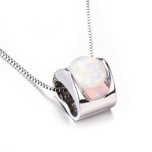 925 Sterling Silver Opal Pendant Necklace