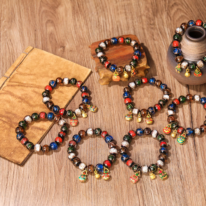 Pulsera de la suerte con cuentas de vidrio Liuli y amuleto familiar de la bestia devoradora de oro de los cinco elementos de Buda