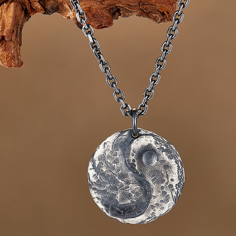 Buddha Stones 990 Sterling Silber Yin Yang Hammer Textur Harmonie Halskette Anhänger