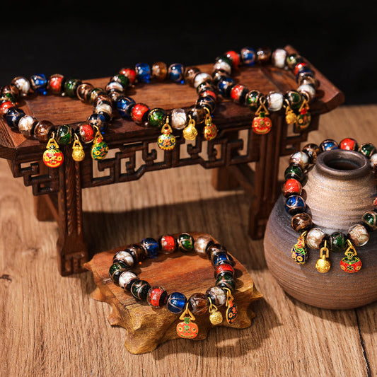 Pulsera de la suerte con cuentas de vidrio Liuli y amuleto familiar de la bestia devoradora de oro de los cinco elementos de Buda