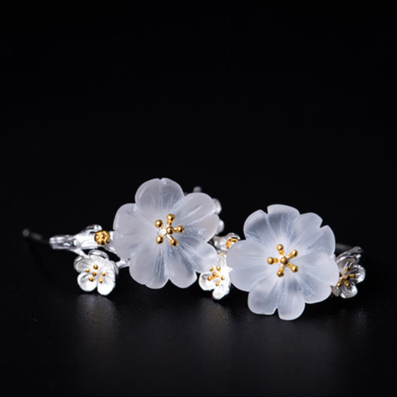 Pendientes de plata de ley 925 con piedras de Buda y flores de ciruelo bendecidas