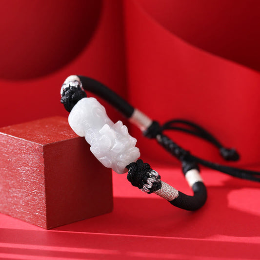 Pulsera trenzada de jade natural PiXiu, hecha a mano con piedras de Buda, para la suerte y la prosperidad