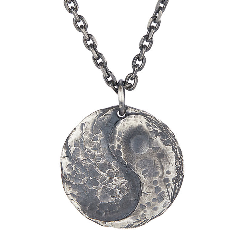 Buddha Stones 990 Sterling Silber Yin Yang Hammer Textur Harmonie Halskette Anhänger